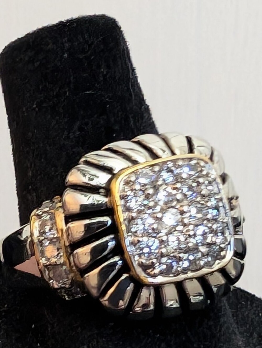 #96. Two-Tone Pave Crystal Statement Ring in Silver and Gold